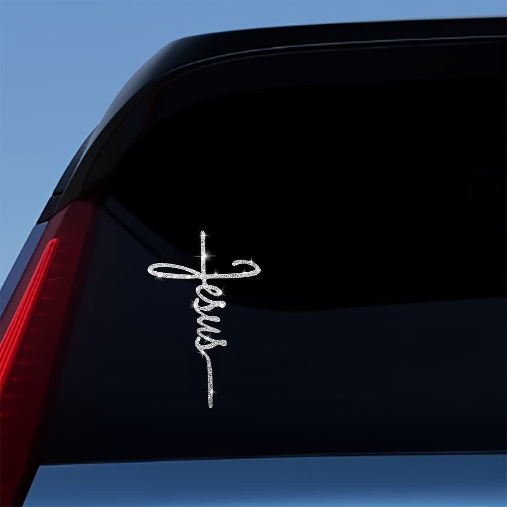 Christianartworkshop 2-Style Sparkly Jesus Cross Faith Car Sticker - image 1