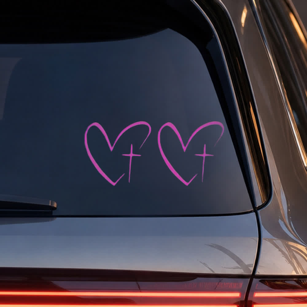 Christianartworkshop Minimalist Heart Cross Pair Car Sticker - Purple - Set of 10 (20pcs) - image 12