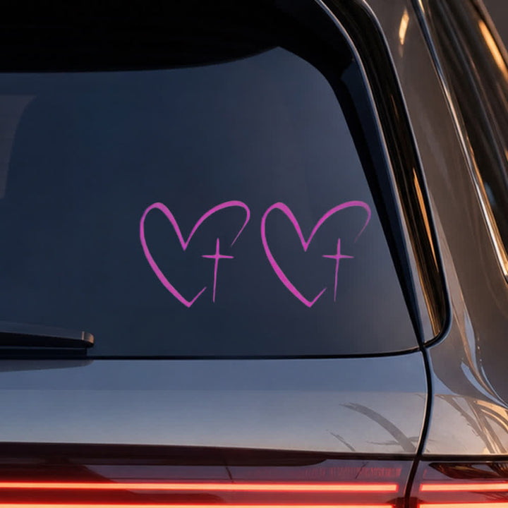 Christianartworkshop Minimalist Heart Cross Pair Car Sticker - Purple - Set of 10 (20pcs) - image 12
