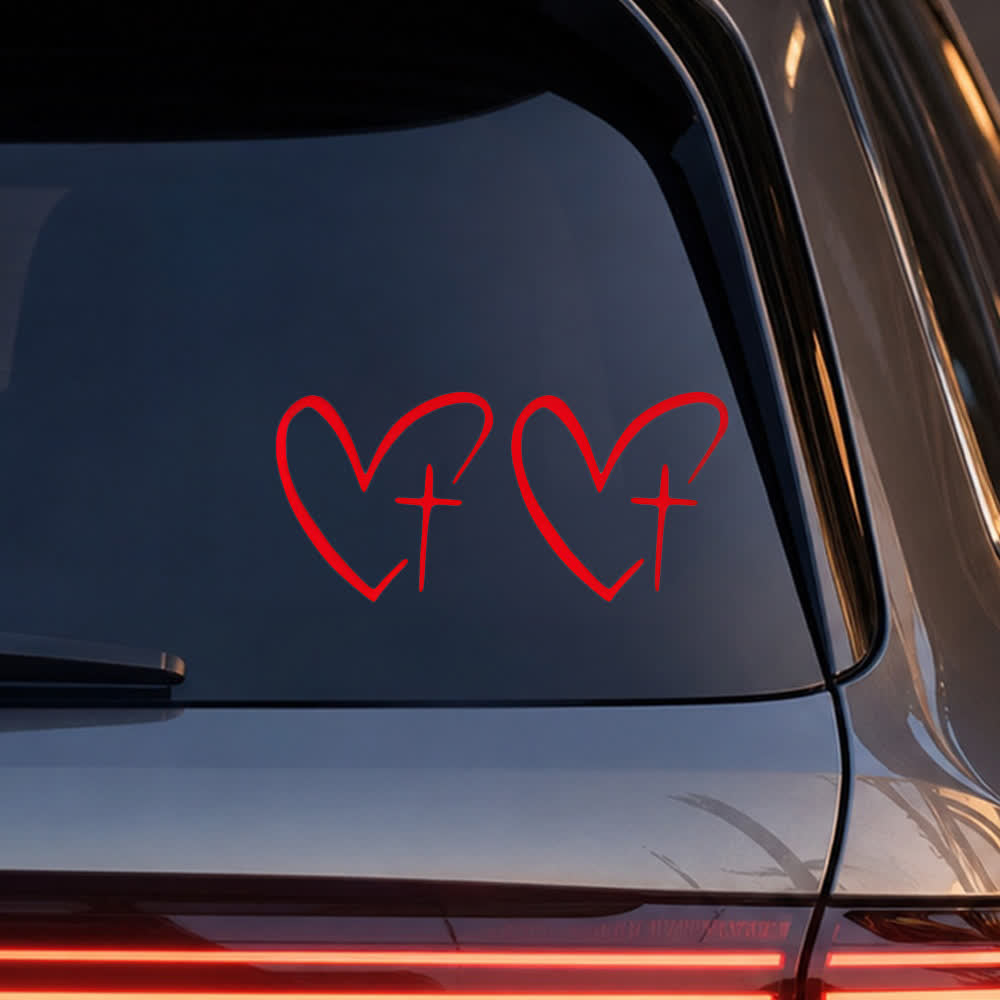 Christianartworkshop Minimalist Heart Cross Pair Car Sticker - Red - Set of 10 (20pcs) - image 7