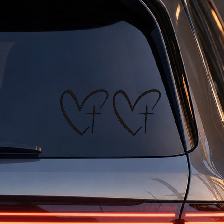 Christianartworkshop Minimalist Heart Cross Pair Car Sticker - Black - Set of 10 (20pcs) - image 16