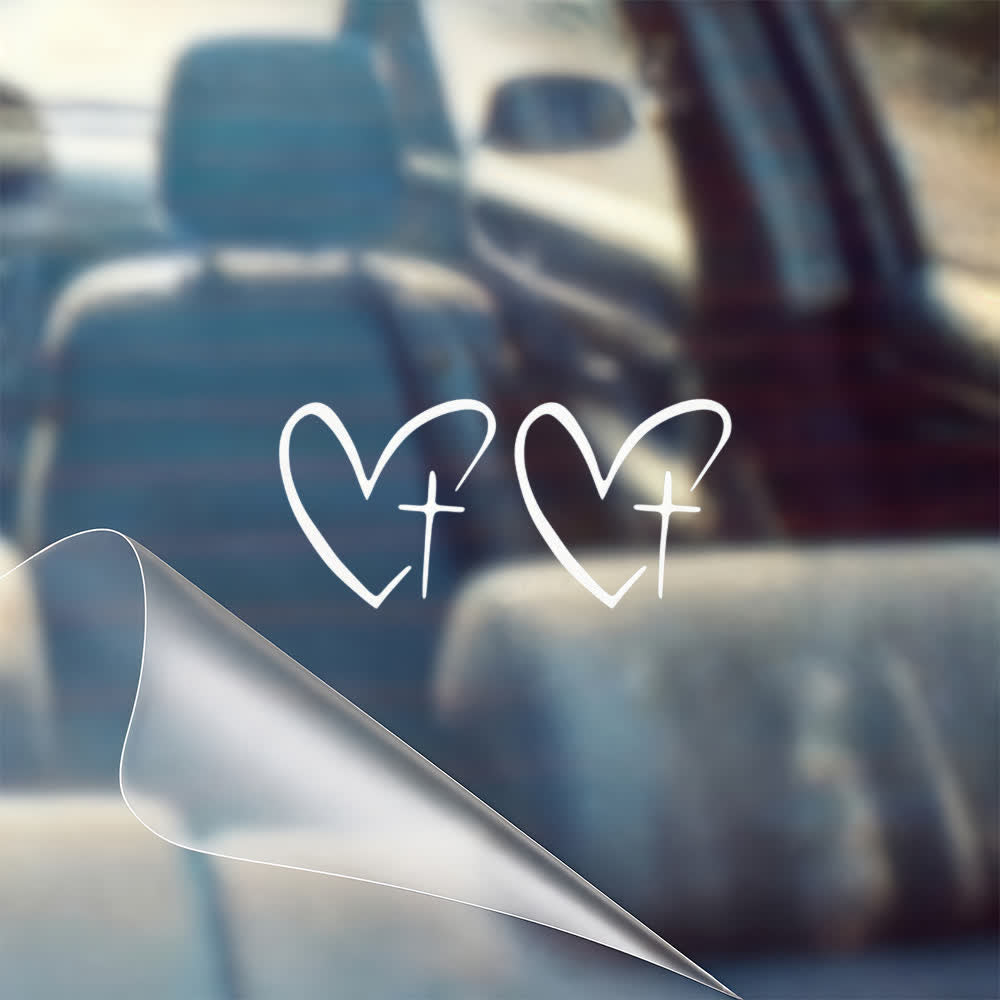 Christianartworkshop Minimalist Heart Cross Pair Car Sticker - image 1