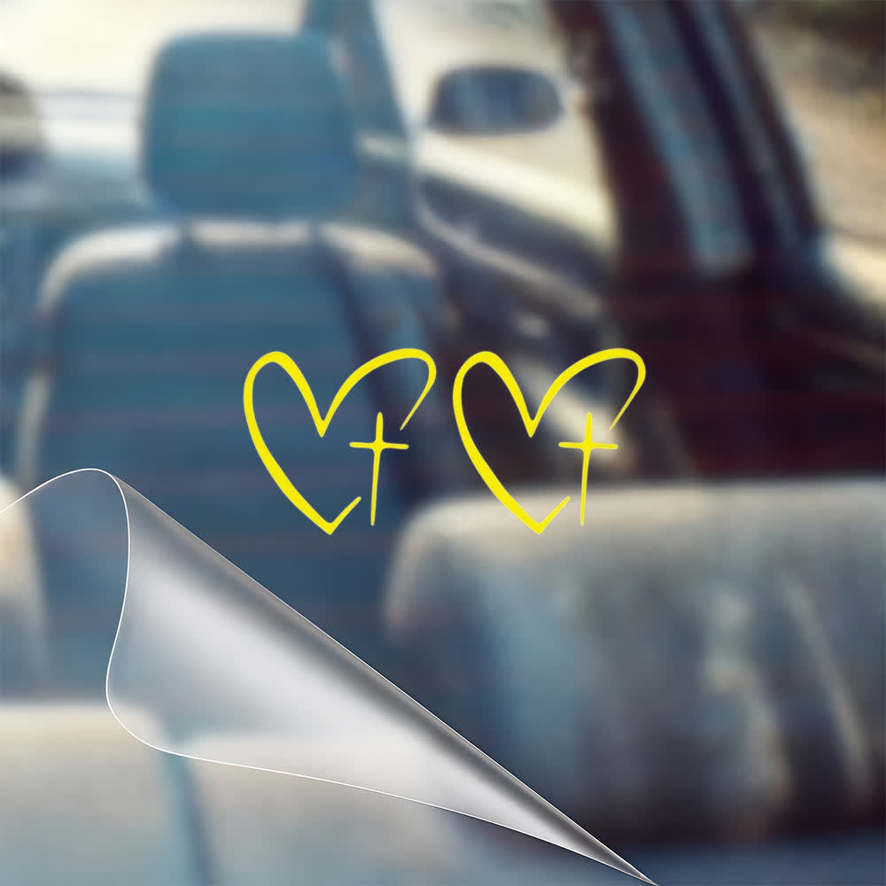 Christianartworkshop Minimalist Heart Cross Pair Car Sticker - image 15