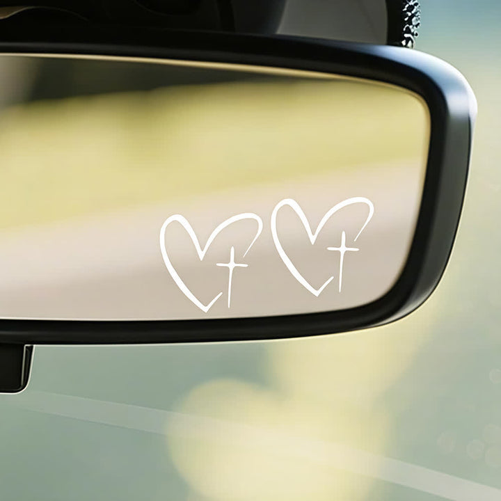 Christianartworkshop Minimalist Heart Cross Pair Car Sticker - image 2