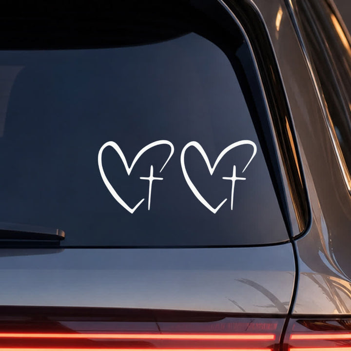 Christianartworkshop Minimalist Heart Cross Pair Car Sticker - White - Set of 10 (20pcs) - image 0