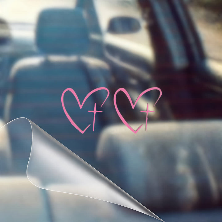 Christianartworkshop Minimalist Heart Cross Pair Car Sticker - image 11