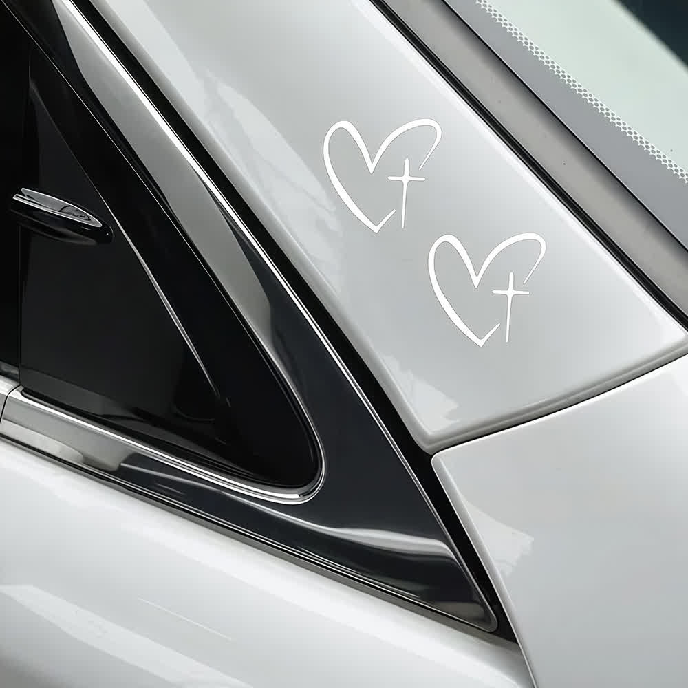 Christianartworkshop Minimalist Heart Cross Pair Car Sticker - image 3