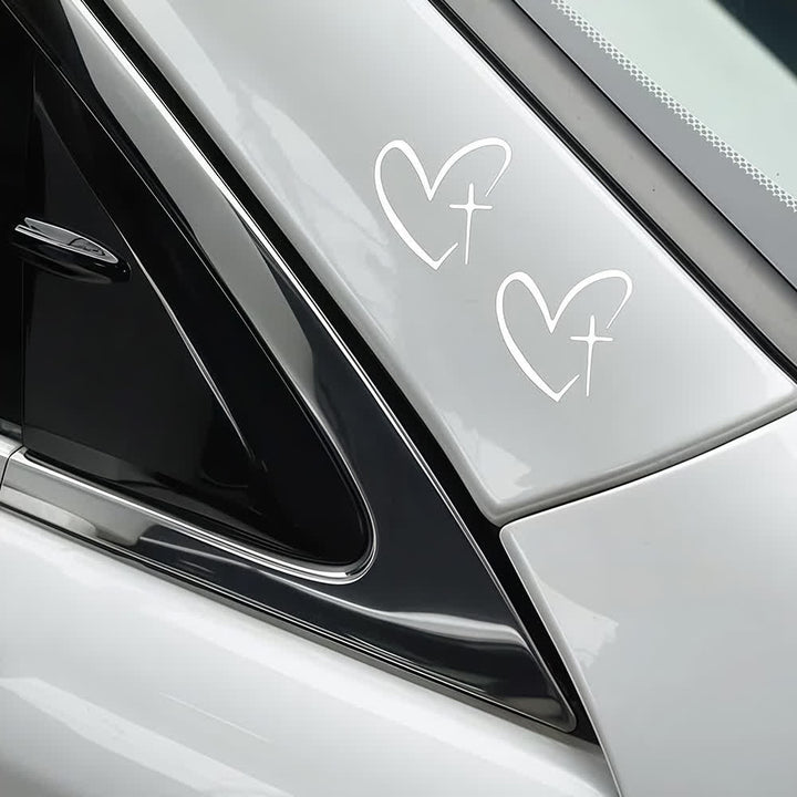 Christianartworkshop Minimalist Heart Cross Pair Car Sticker - image 3