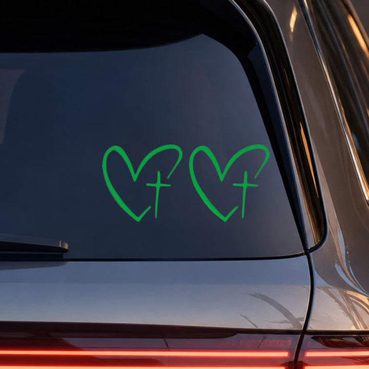 Christianartworkshop Minimalist Heart Cross Pair Car Sticker - Green - Set of 10 (20pcs) - image 5
