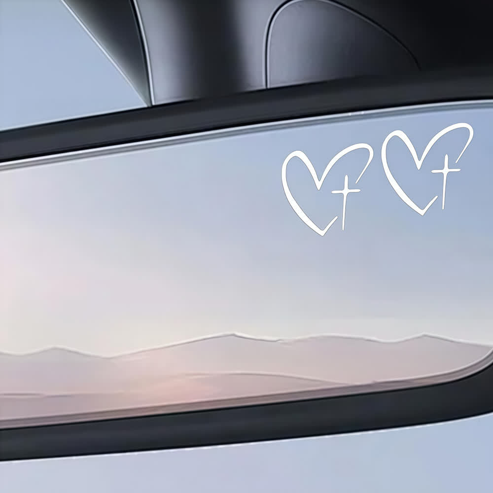 Christianartworkshop Minimalist Heart Cross Pair Car Sticker - image 4