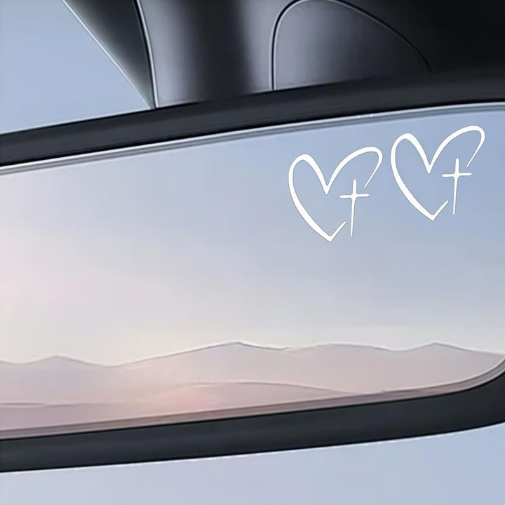 Christianartworkshop Minimalist Heart Cross Pair Car Sticker - image 4