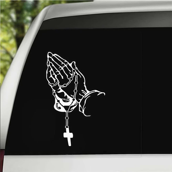 Christianartworkshop Rainbow Gradient Praying Hands Rosary Cross Faith Car Sticker - image 8