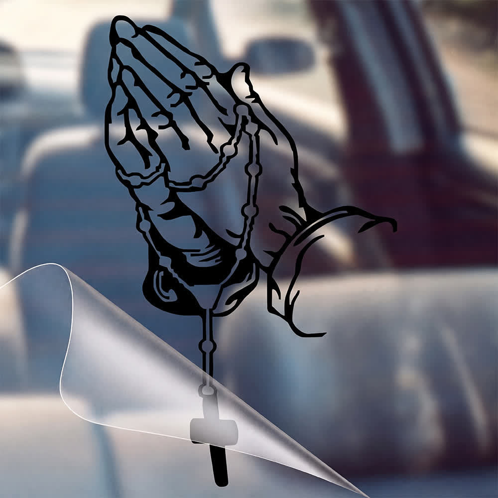 Christianartworkshop Rainbow Gradient Praying Hands Rosary Cross Faith Car Sticker - Black - 26*16cm - Set of 10 - image 3