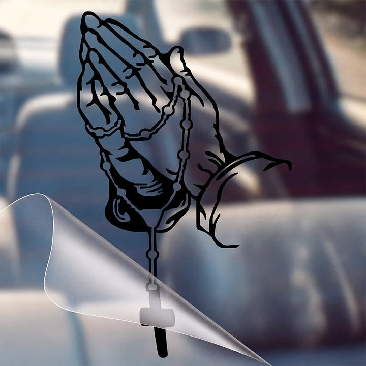 Christianartworkshop Rainbow Gradient Praying Hands Rosary Cross Faith Car Sticker - Black - 26*16cm - Set of 10 - image 3