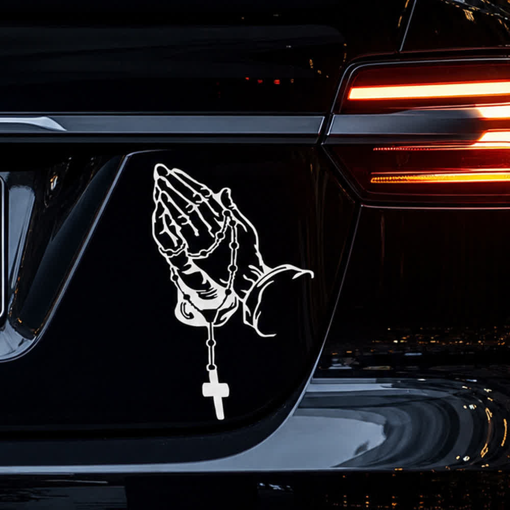 Christianartworkshop Rainbow Gradient Praying Hands Rosary Cross Faith Car Sticker - image 4