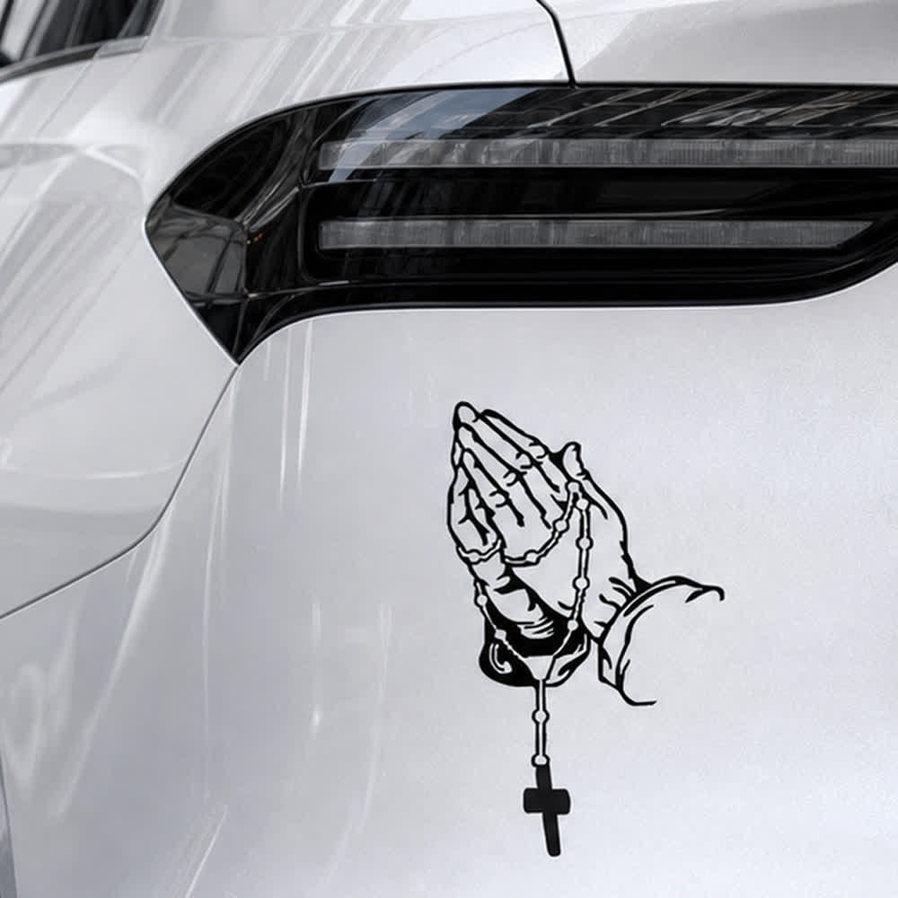 Christianartworkshop Rainbow Gradient Praying Hands Rosary Cross Faith Car Sticker - image 6