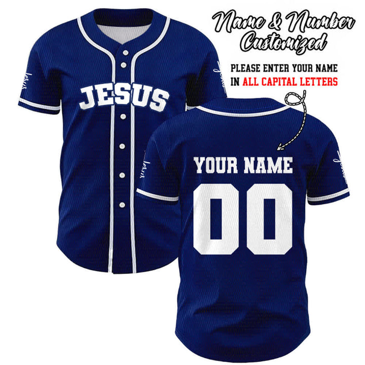 Christianartworkshop Classic Jesus Personalized Sportswear Unisex Custom Baseball Jersey - Navy Blue - 5XL - Name & Number Customized - image 40