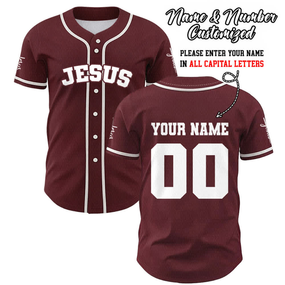 Christianartworkshop Classic Jesus Personalized Sportswear Unisex Custom Baseball Jersey - Wine - 5XL - Name & Number Customized - image 24