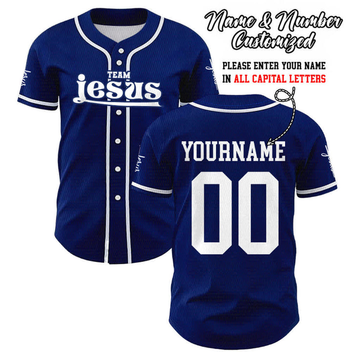 Christianartworkshop Bold Team Jesus Custom Name Number Unisex Custom Baseball Jersey - Navy Blue - 5XL - Name & Number Customized - image 0