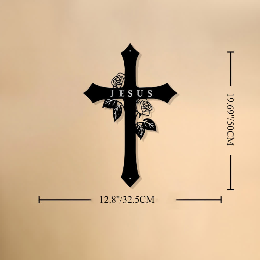 Christianartworkshop Rose Vine Sacred Cross With JESUS Lettering Metal Wall Decor: Symbol of Everlasting Divine Love - 12.79"*19.68"*0.06''/ 32.5*50*0.15cm - image 8