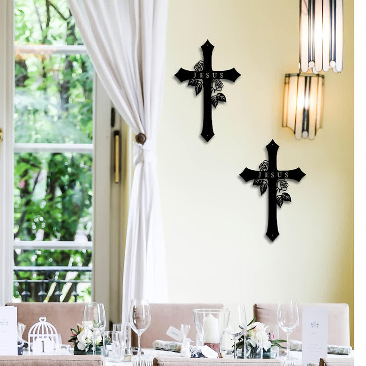 Christianartworkshop Rose Vine Sacred Cross With JESUS Lettering Metal Wall Decor: Symbol of Everlasting Divine Love - image 5