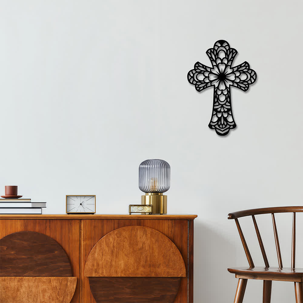 Christianartworkshop Intricate Floral Mandala Sacred Cross Metal Wall Decor: Symbol of Gentle Divine Beauty - image 2
