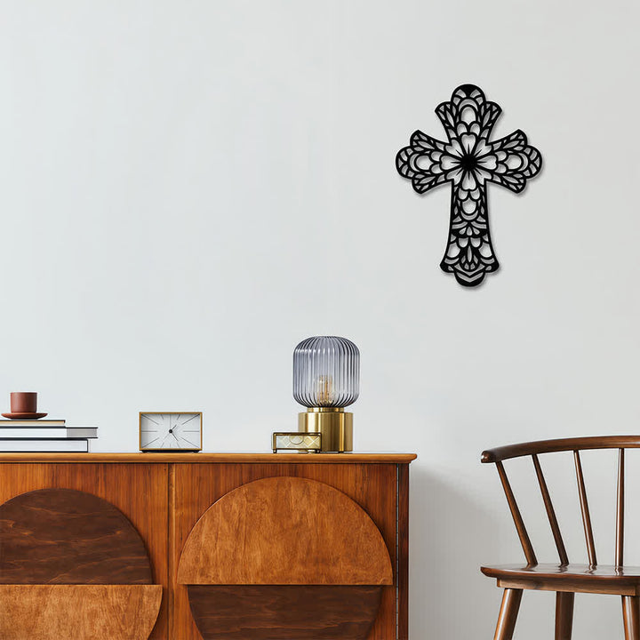 Christianartworkshop Intricate Floral Mandala Sacred Cross Metal Wall Decor: Symbol of Gentle Divine Beauty - image 2
