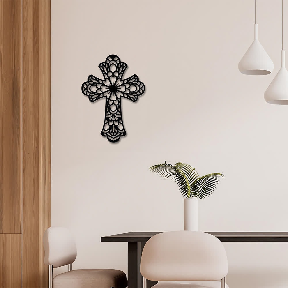Christianartworkshop Intricate Floral Mandala Sacred Cross Metal Wall Decor: Symbol of Gentle Divine Beauty - image 1