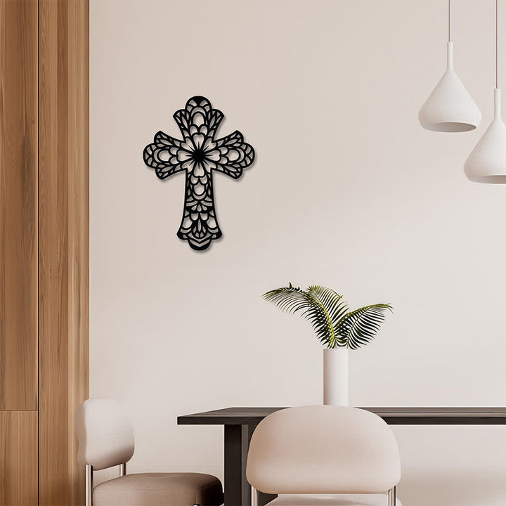 Christianartworkshop Intricate Floral Mandala Sacred Cross Metal Wall Decor: Symbol of Gentle Divine Beauty - image 1