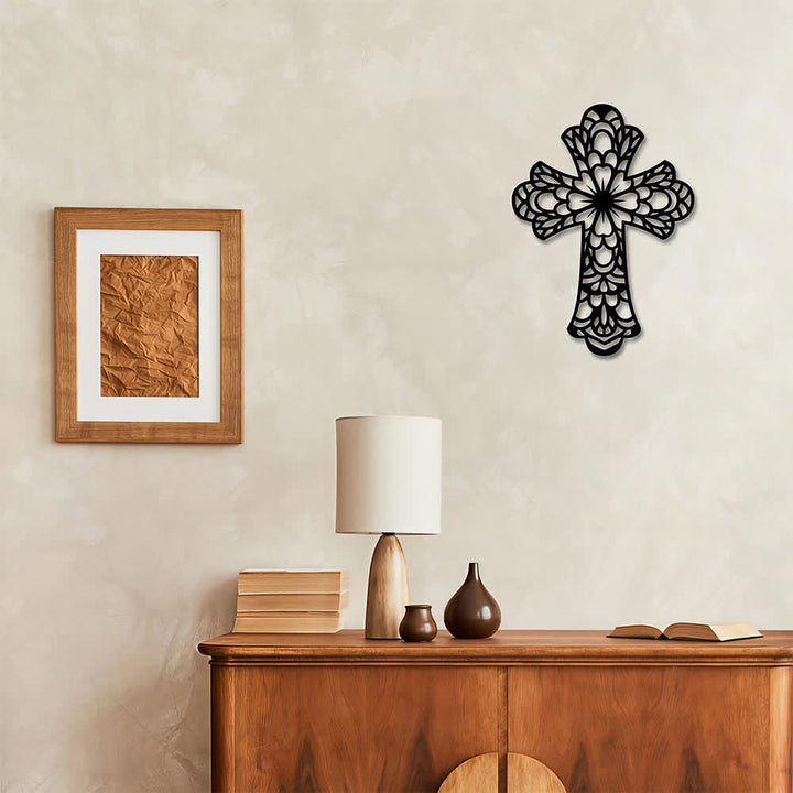 Christianartworkshop Intricate Floral Mandala Sacred Cross Metal Wall Decor: Symbol of Gentle Divine Beauty - image 4