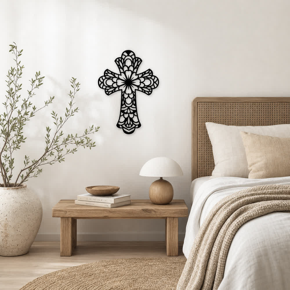 Christianartworkshop Intricate Floral Mandala Sacred Cross Metal Wall Decor: Symbol of Gentle Divine Beauty - image 6