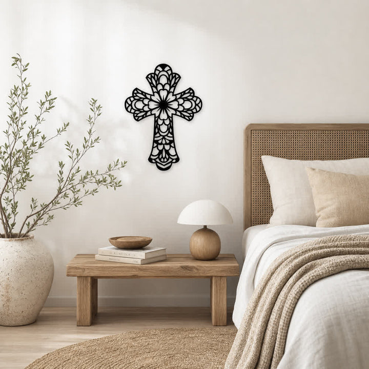 Christianartworkshop Intricate Floral Mandala Sacred Cross Metal Wall Decor: Symbol of Gentle Divine Beauty - image 6