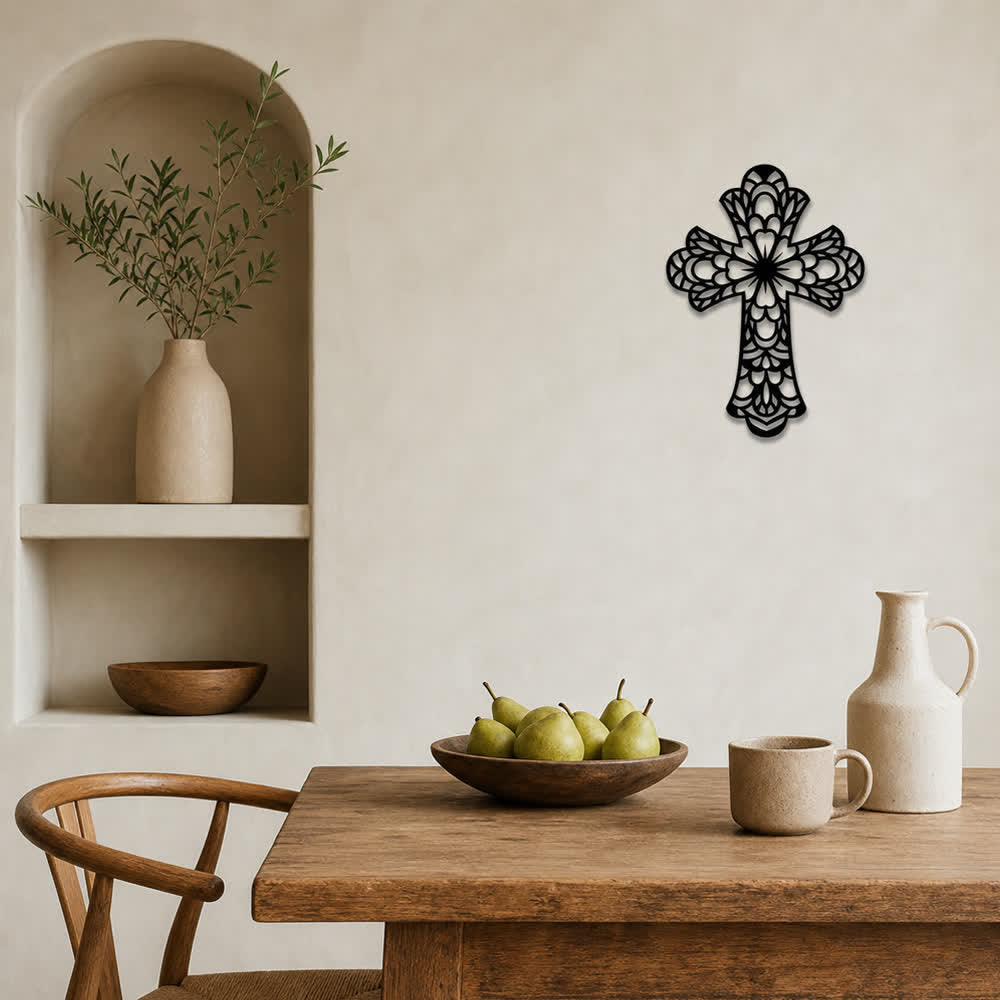 Christianartworkshop Intricate Floral Mandala Sacred Cross Metal Wall Decor: Symbol of Gentle Divine Beauty - image 5