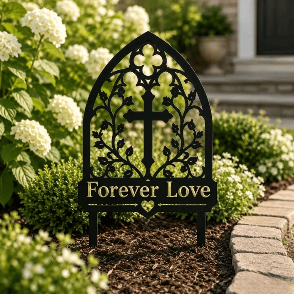Christianartworkshop Gothic Arch Vine Cross Forever Love Memorial Metal Garden Stake: Symbol of Everlasting Divine Love - image 2