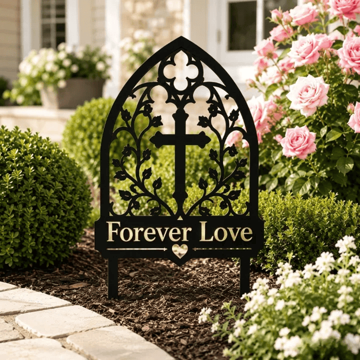 Christianartworkshop Gothic Arch Vine Cross Forever Love Memorial Metal Garden Stake: Symbol of Everlasting Divine Love - image 1