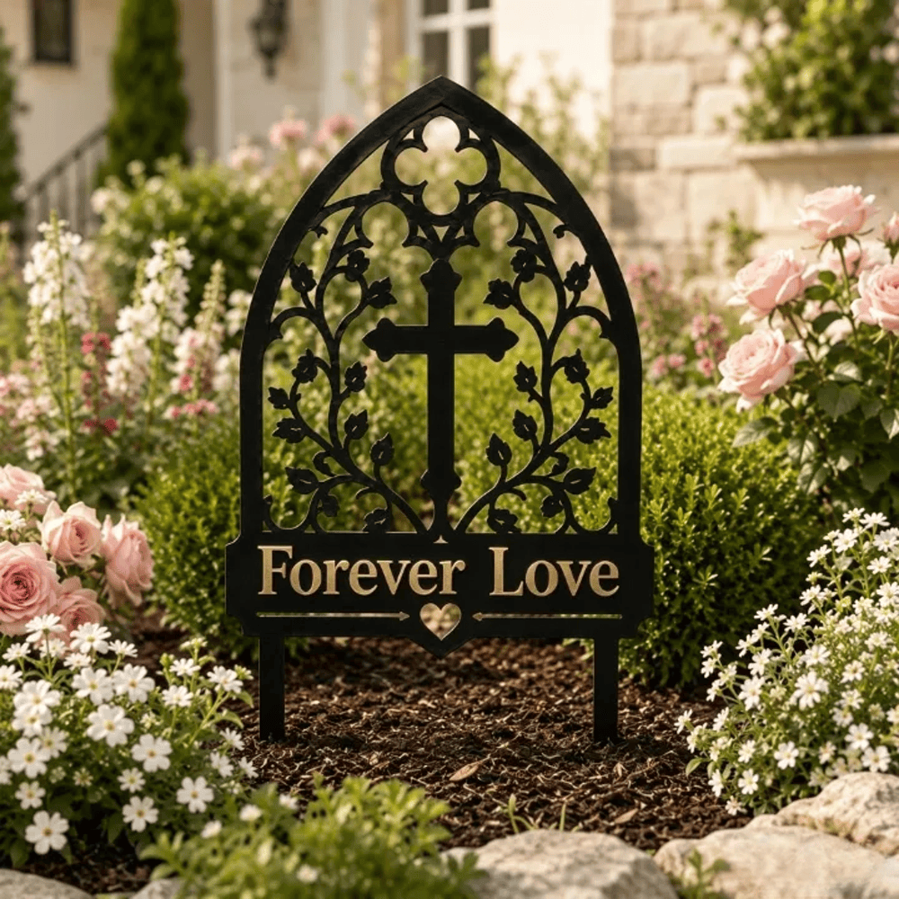 Christianartworkshop Gothic Arch Vine Cross Forever Love Memorial Metal Garden Stake: Symbol of Everlasting Divine Love - image 3