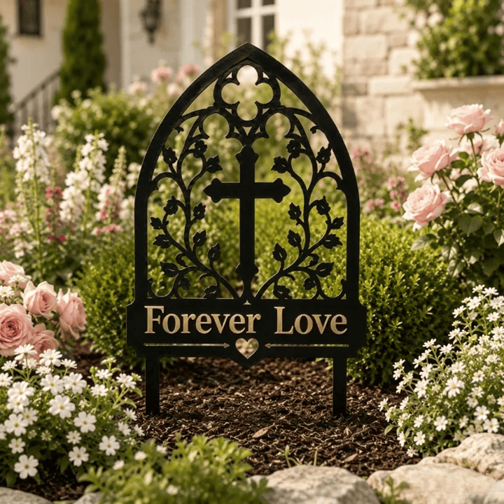 Christianartworkshop Gothic Arch Vine Cross Forever Love Memorial Metal Garden Stake: Symbol of Everlasting Divine Love - image 3