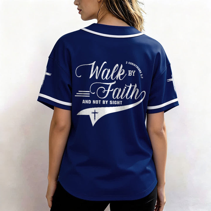 Christianartworkshop 2 Corinthians 5:7 “Walk By Faith And Not By Sight” Cross Statement Baseball Jersey - image 6