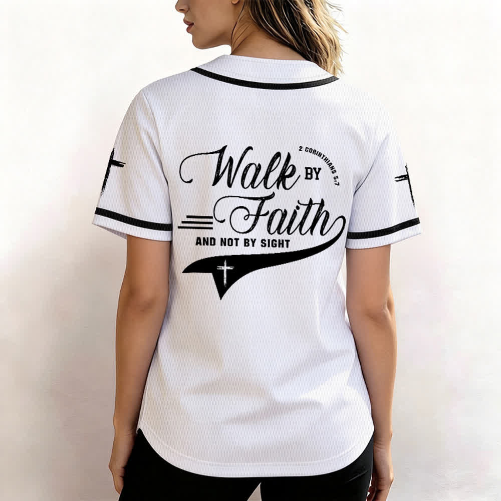 Christianartworkshop 2 Corinthians 5:7 “Walk By Faith And Not By Sight” Cross Statement Baseball Jersey - image 11