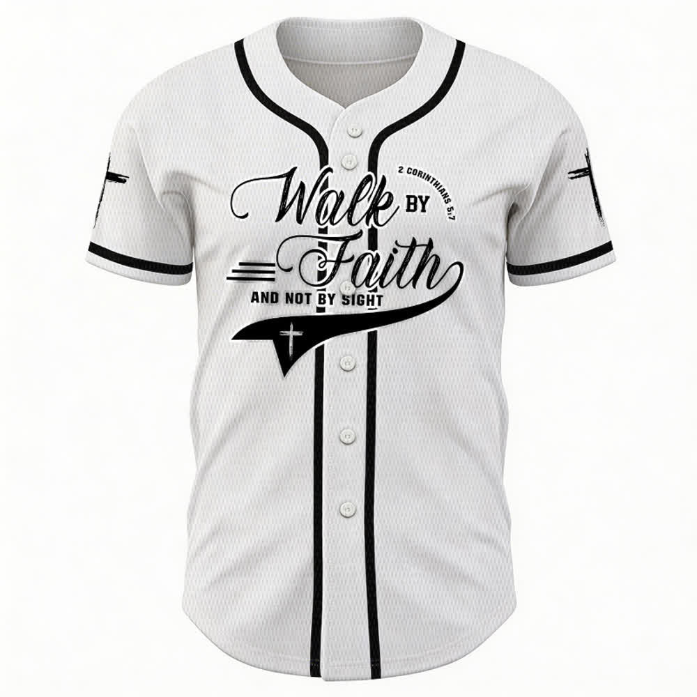 Christianartworkshop 2 Corinthians 5:7 “Walk By Faith And Not By Sight” Cross Statement Baseball Jersey - image 8