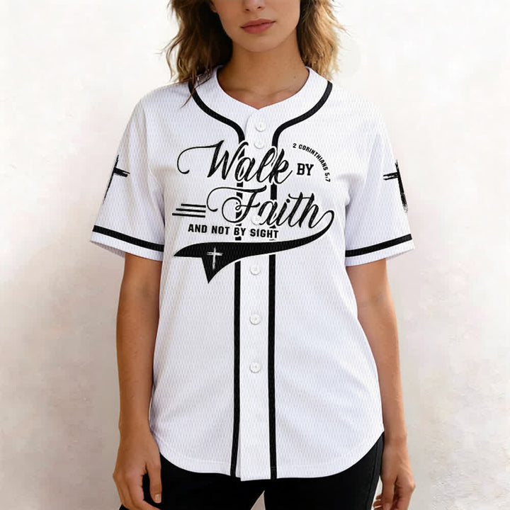 Christianartworkshop 2 Corinthians 5:7 “Walk By Faith And Not By Sight” Cross Statement Baseball Jersey - image 10