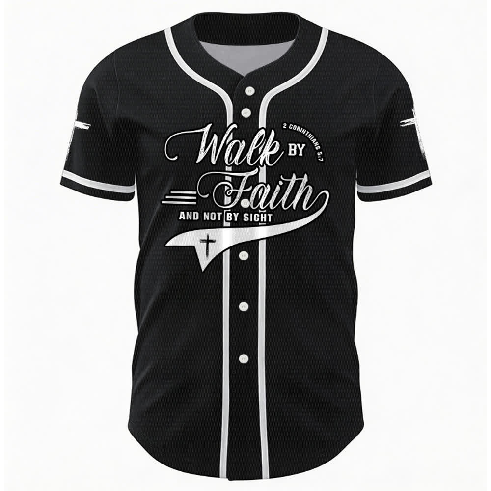 Christianartworkshop 2 Corinthians 5:7 “Walk By Faith And Not By Sight” Cross Statement Baseball Jersey - image 15