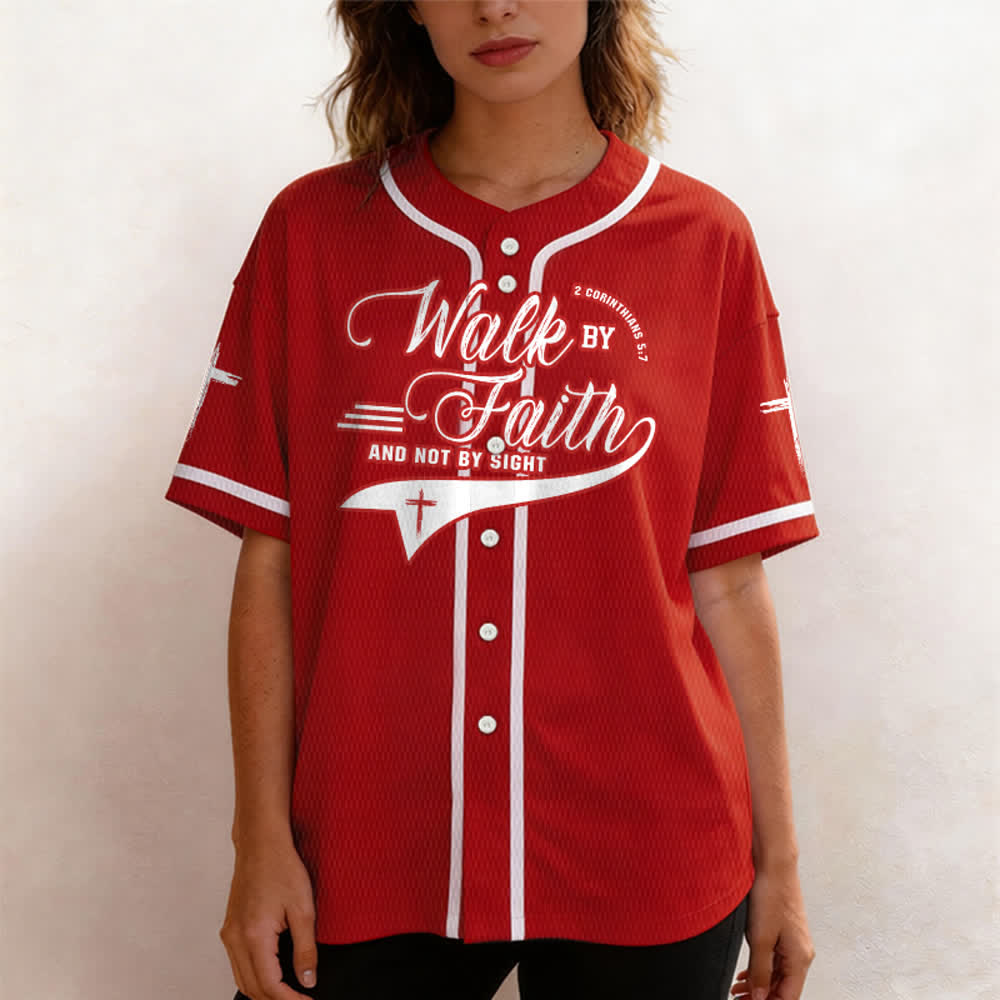 Christianartworkshop 2 Corinthians 5:7 “Walk By Faith And Not By Sight” Cross Statement Baseball Jersey - image 31