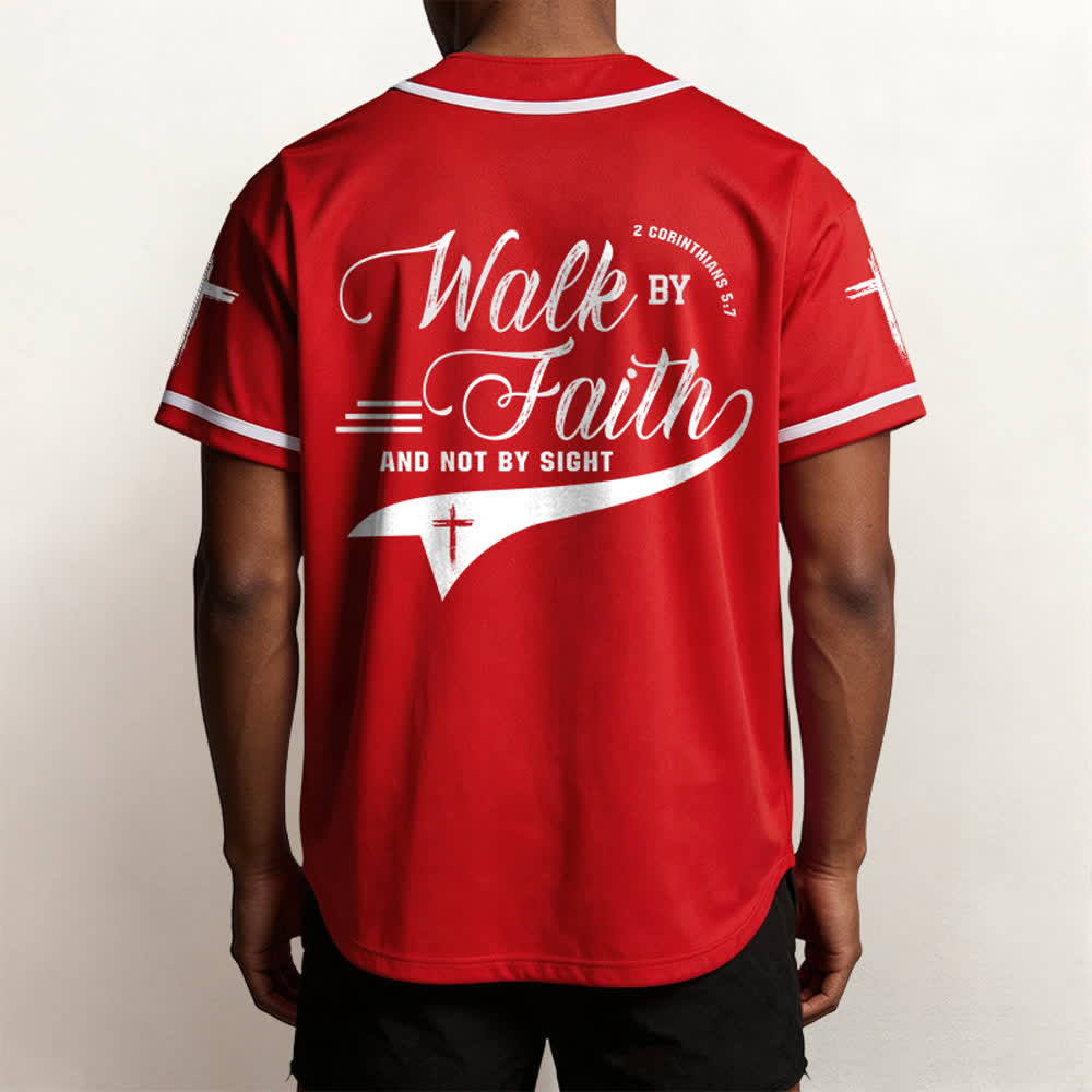 Christianartworkshop 2 Corinthians 5:7 “Walk By Faith And Not By Sight” Cross Statement Baseball Jersey - image 34