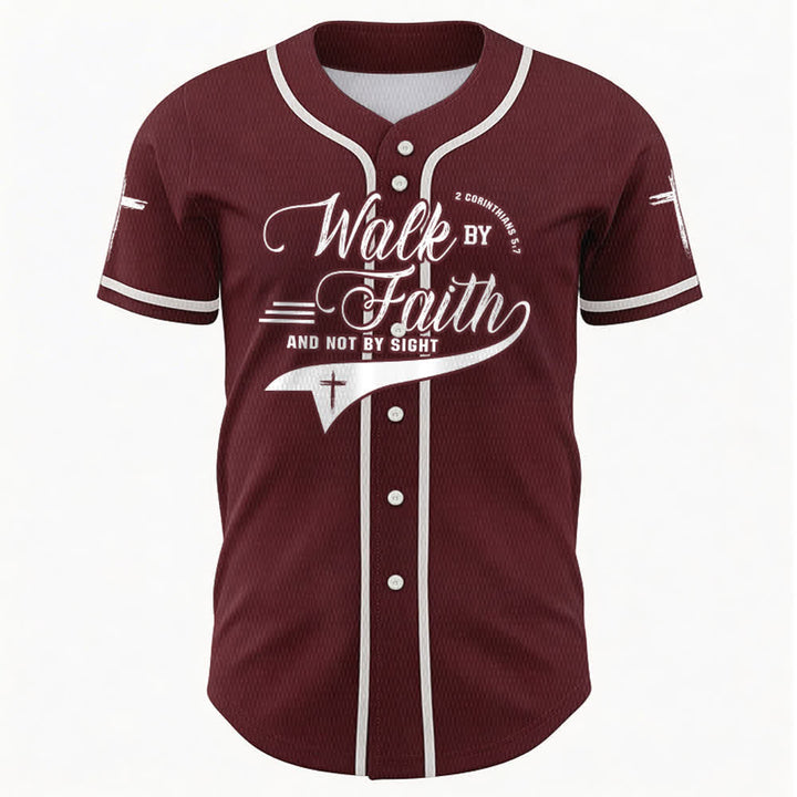 Christianartworkshop 2 Corinthians 5:7 “Walk By Faith And Not By Sight” Cross Statement Baseball Jersey - image 36