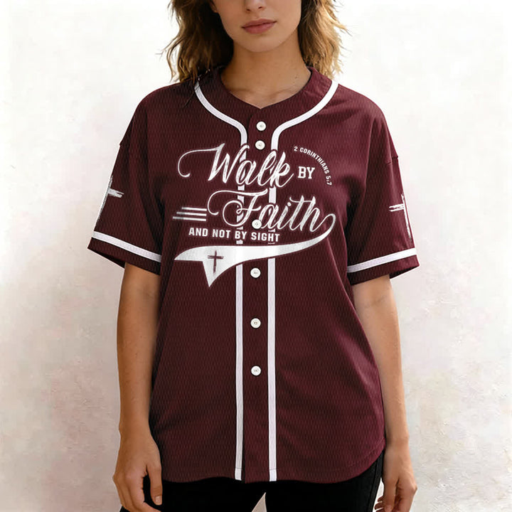 Christianartworkshop 2 Corinthians 5:7 “Walk By Faith And Not By Sight” Cross Statement Baseball Jersey - image 40