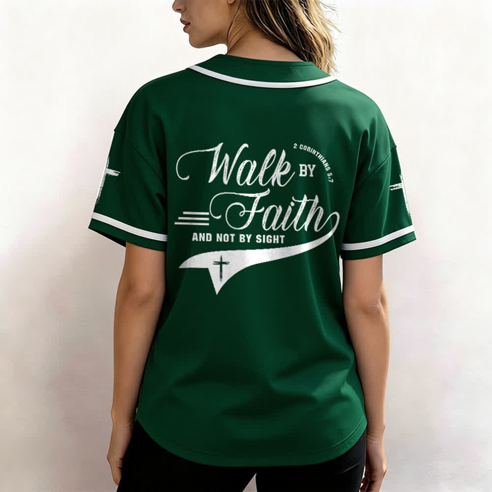 Christianartworkshop 2 Corinthians 5:7 “Walk By Faith And Not By Sight” Cross Statement Baseball Jersey - image 55