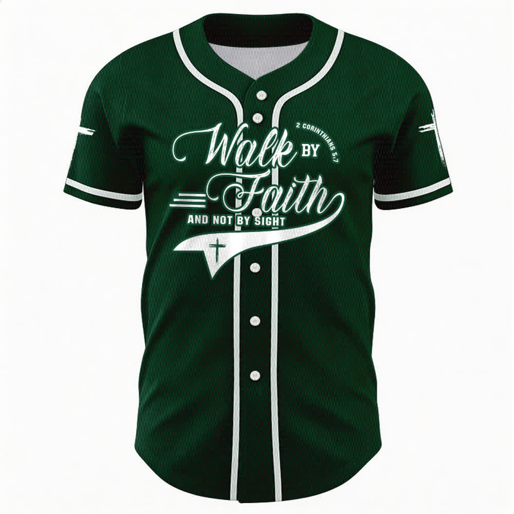 Christianartworkshop 2 Corinthians 5:7 “Walk By Faith And Not By Sight” Cross Statement Baseball Jersey - image 50