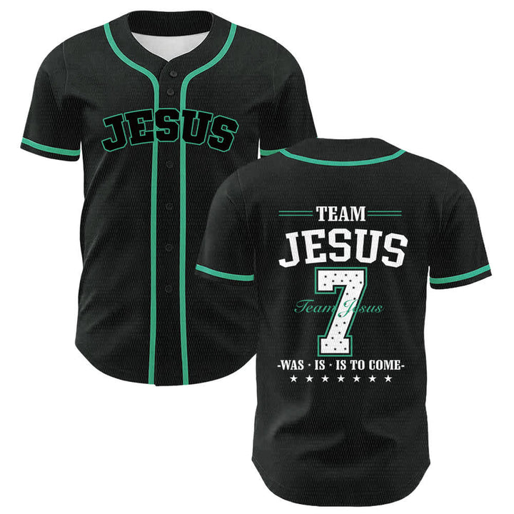 Christianartworkshop Team Jesus Number 7 Was Is Is To Come Unisex Baseball Jersey - Dark Green - 5XL - image 24