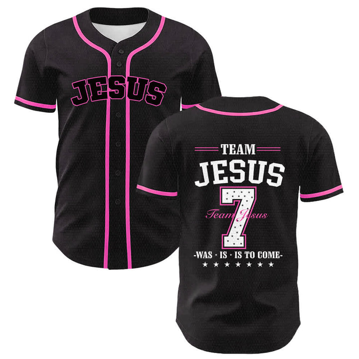 Christianartworkshop Team Jesus Number 7 Was Is Is To Come Unisex Baseball Jersey - Pink - 5XL - image 9
